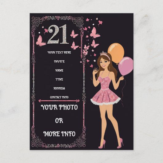 Carte Postale Faire-part Conception d'anniversaire avec options de photos p (Devant)