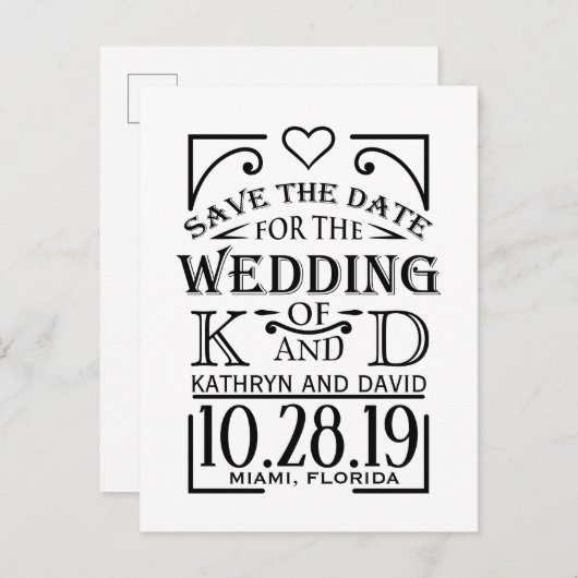 Carte Postale Faire-part Conception de Save the Date avec lettrage créatif. (Devant / Derrière)