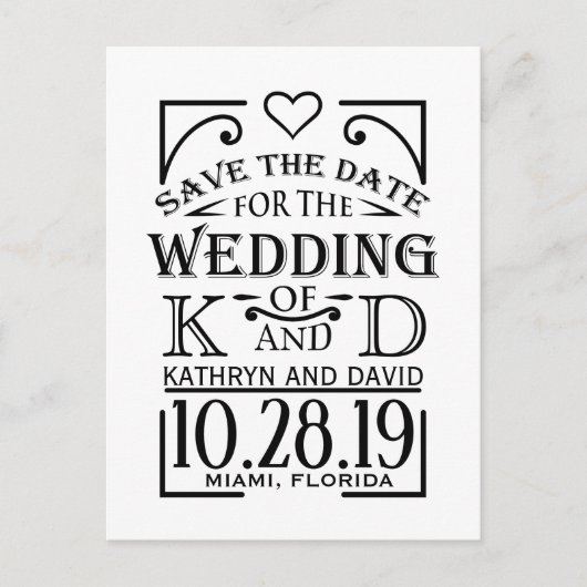 Carte Postale Faire-part Conception de Save the Date avec lettrage créatif. (Devant)