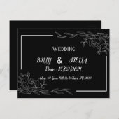 Carte Postale Faire-part Conception florale noir et blanc pour mariage (Devant / Derrière)