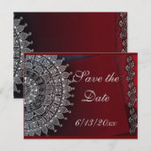 Carte Postale Faire-part Conception rouge foncé et argent (Devant / Derrière)