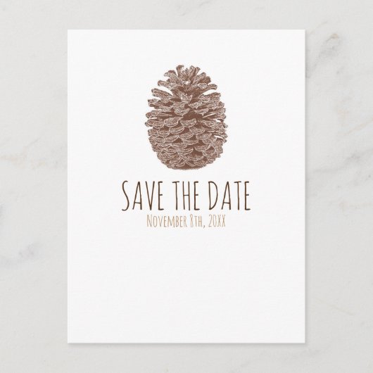 Carte Postale Faire-part Cône de pin rustique élégant mariage save the date (Devant)