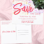 Carte Postale Faire-part Confetti Coloré Top Orange Texte Occasion spéciale<br><div class="desc">Envoyez le faire-part "Save The Date" pour une fête de 21e anniversaire surprise avec une bordure haut en confetti colorée. Cette sauvegarde de la conception de date peut être utilisé pour toute occasion spéciale. Personnalisez le texte avant et arrière dans les champs modèle, supprimez du texte ou modifiez-le à l'aide...</div>