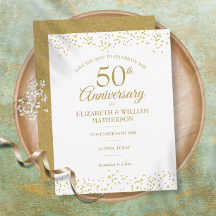 Carte Postale Faire-part Confetti Gold Dust 50th Anniversary Enregistrer la