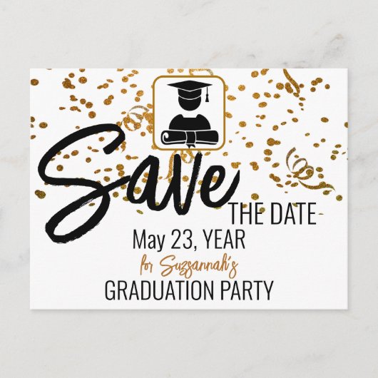 Carte Postale Faire-part Confetti Top Custom Photo Graduation Enregistrer L (Devant)