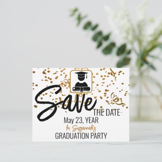 Carte Postale Faire-part Confetti Top Custom Photo Graduation Enregistrer L (Debout devant)