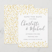 Carte Postale Faire-part Confettis de coeurs dorés Save the Date (Devant / Derrière)