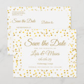 Carte Postale Faire-part Confettis de coeurs dorés Save the Date (Devant / Derrière)