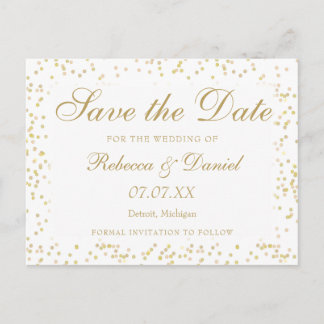 Carte Postale Faire-part Confettis de poussière d'or Save the Date