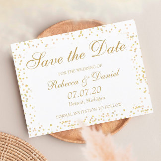 Carte Postale Faire-part Confettis de poussière d'or Save the Date
