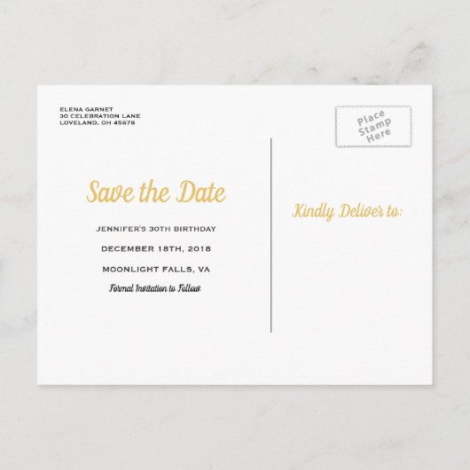 Carte Postale Faire-part Confettis Rouge Or Anniversaire Save the Date (Dos)