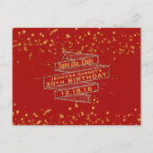 Carte Postale Faire-part Confettis Rouge Or Anniversaire Save the Date (Devant)