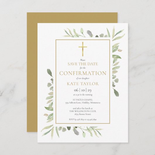 Carte Postale Faire-part Confirmation Fleurie de Verdure Enregistrer la Dat (Devant / Derrière)