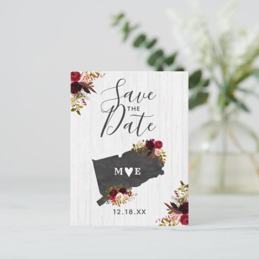 Carte Postale Faire-part Connecticut State Destination Rustic Enregistrer l (Debout devant)