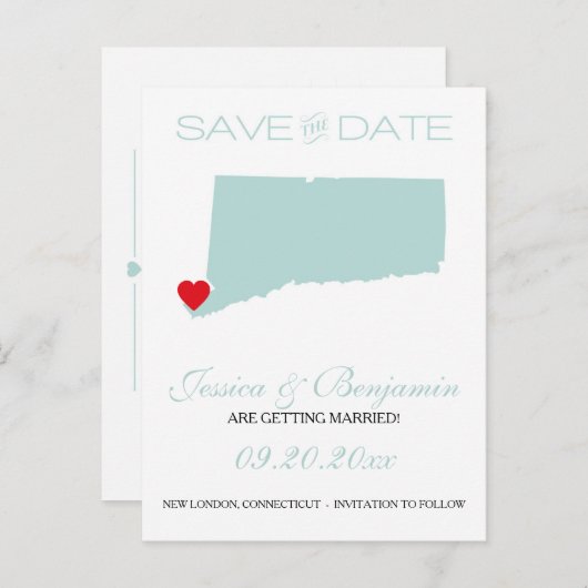 Carte Postale Faire-part Connecticut State Map Enregistrer la date (Devant / Derrière)
