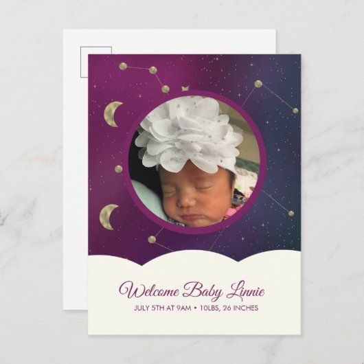 Carte Postale Faire-part Constellation de Nuages Galaxie Lune Étoiles Ciel (Devant / Derrière)