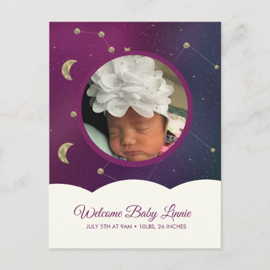 Carte Postale Faire-part Constellation de Nuages Galaxie Lune Étoiles Ciel (Devant)