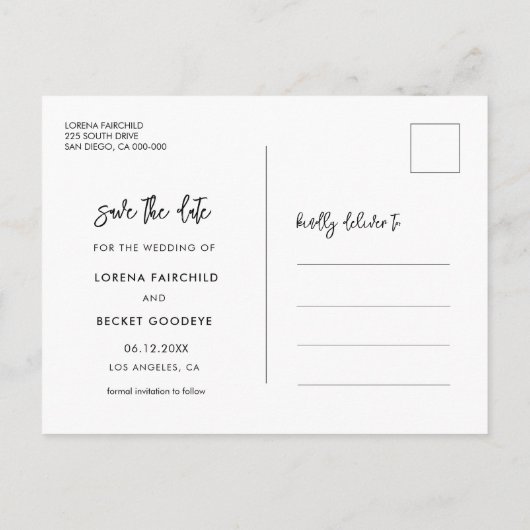 Carte Postale Faire-part Contemporain moderne Enregistrer la photo de date (Dos)