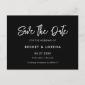 Carte Postale Faire-part Contemporain moderne noir Enregistrer la date (Devant)