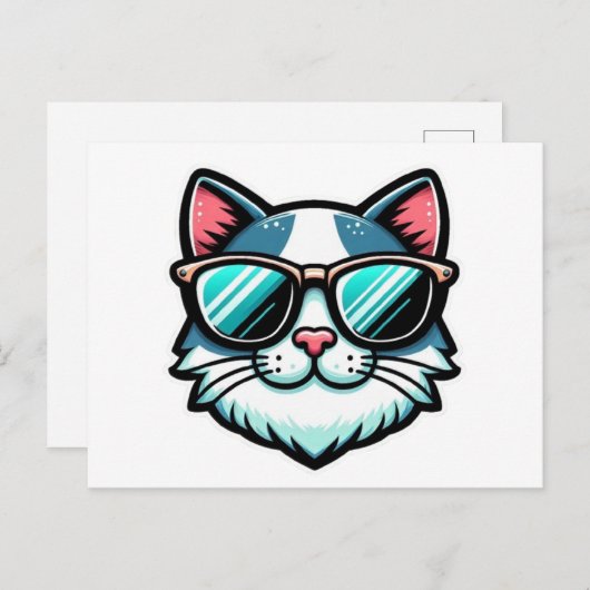 Carte Postale Faire-part Cool Cat Postcard – Trendy Feline Pop Art (Devant / Derrière)
