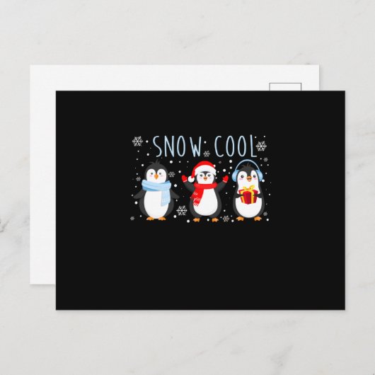 Carte Postale Faire-part Cool de neige mignonne Penguin Noël d'hiver (Devant / Derrière)