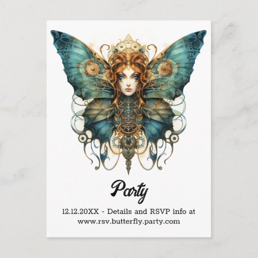 Carte Postale Faire-part Copperfection Empress Butterfly Steampunk Mariage (Devant)