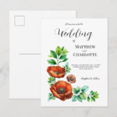 Carte Postale Faire-part Coquelicots rouges aquarelles sublimes dans un sty (Devant / Derrière)