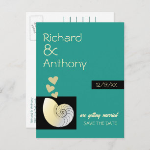 Carte Postale Faire-part Coquillage et Coeurs, Mariage de plage Enregistrer