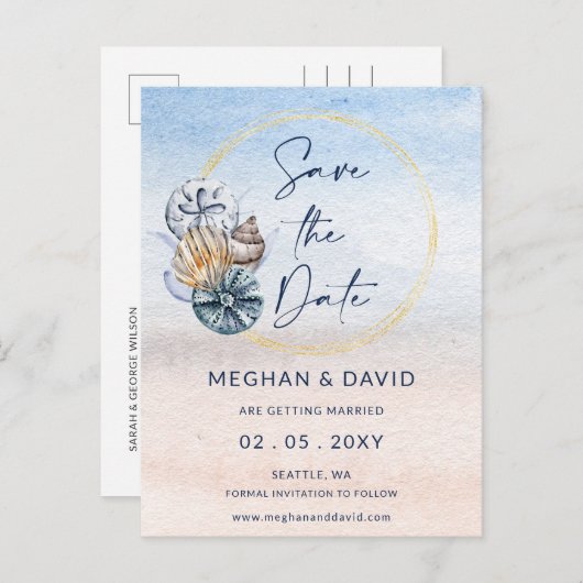 Carte Postale Faire-part Coquillages rustiques Ocean Sea Beach Enregistrer  (Devant / Derrière)