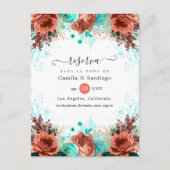 Carte Postale Faire-part Corail espagnol et Mariage floral turquoise (Devant)