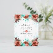 Carte Postale Faire-part Corail espagnol et Mariage floral turquoise (Debout devant)