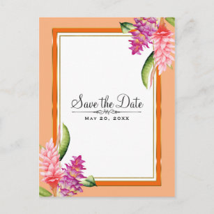 Carte Postale Faire-part Corail floral tropical Orange & Or Enregistrer la 
