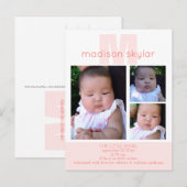 Carte Postale Faire-part Corail Moderne Monogramme Simple Collage de 3 Phot (Devant / Derrière)