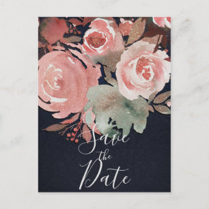 Carte Postale Faire-part Corail Rose Pêche Douce Florale Gras Économisez la