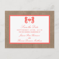 Coral Seahorse Burlap Beach Wedding Collection