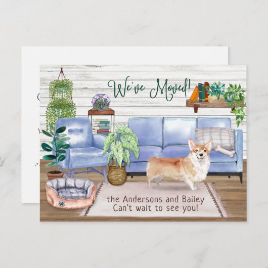 Carte Postale Faire-part Corgi Mignon S'installant dans sa Nouvelle Maison (Devant / Derrière)