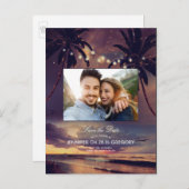 Carte Postale Faire-part Coucher de soleil sur la plage Palmiers Lumières P (Devant / Derrière)