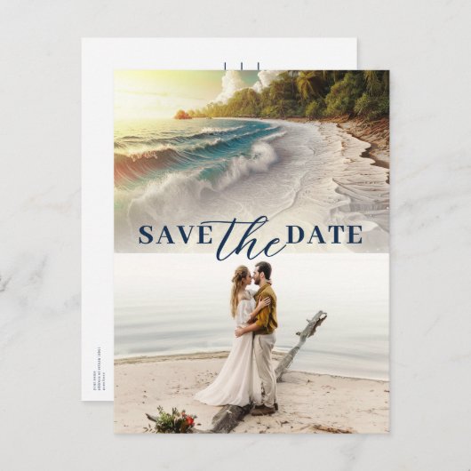 Carte Postale Faire-part Coucher de soleil sur la plage paradisiaque côtièr (Devant / Derrière)