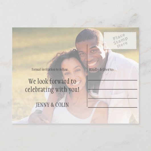 Carte Postale Faire-part Coucher de soleil sur une plage tropicale Palmiers (Dos)