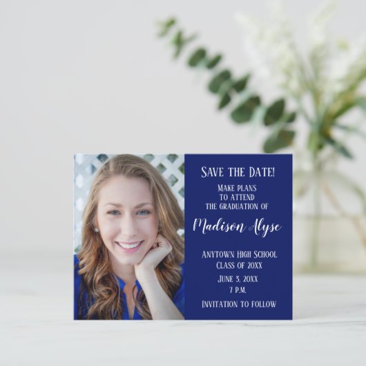 Carte Postale Faire-part Couleur Bleue Modifiable - Date de sauvegarde (Debout devant)