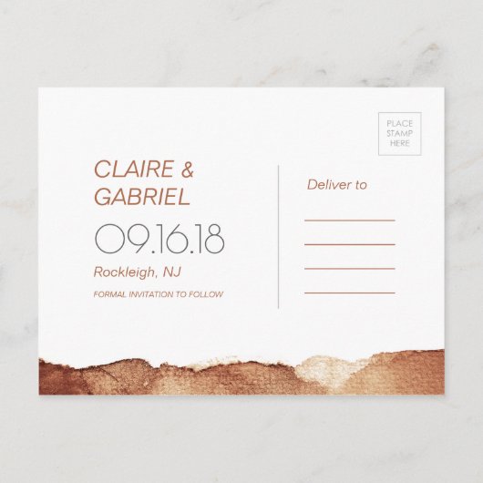 Carte Postale Faire-part Couleur cuivre moderne simple mariage enregistrer (Dos)