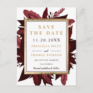 Carte Postale Faire-part Couleur d'eau rouge florale de la chute d'or, sauv