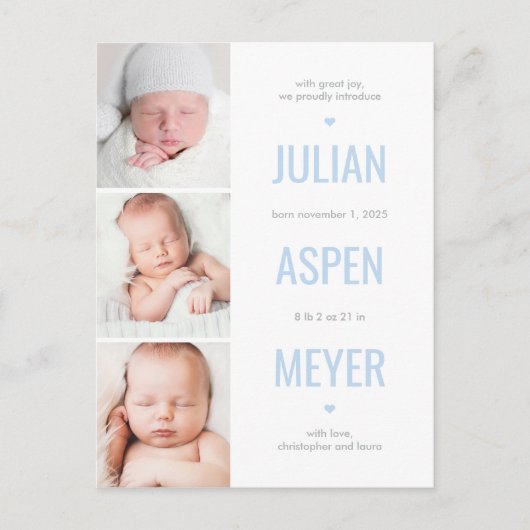 Carte postale Faire-part couleur modifiable par gr (Devant)