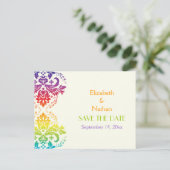 Carte Postale Faire-part Couleurs arc-en-ciel mariage damassé Enregistrer l (Debout devant)