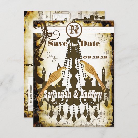 Carte Postale Faire-part Country Chic Rustic Chandelier Enregistrer la date (Devant / Derrière)