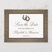 Carte Postale Faire-part Country Rustic Horseshoe Sur Burlap Enregistrer La (Devant)