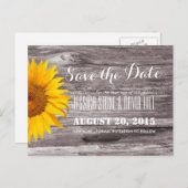 Carte Postale Faire-part Country Rustic Sunflower Wood Enregistrer la date (Devant / Derrière)