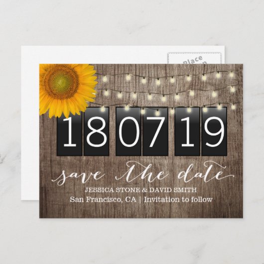 Carte Postale Faire-part Country Sunflower Mariage rustique Enregistrer la  (Devant / Derrière)
