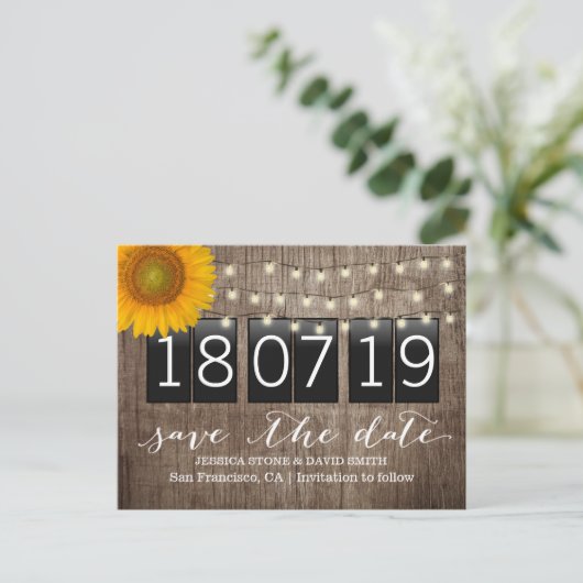 Carte Postale Faire-part Country Sunflower Mariage rustique Enregistrer la  (Debout devant)