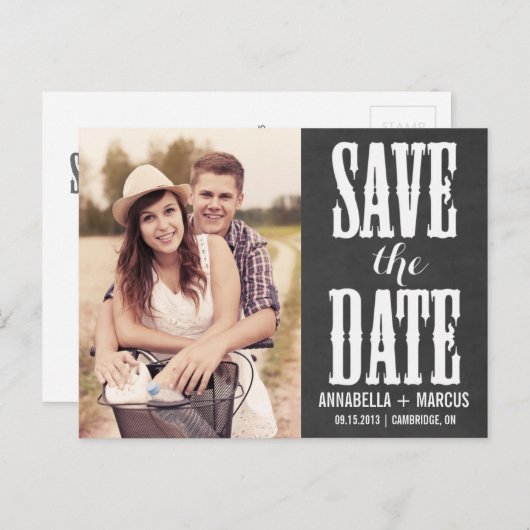 Carte Postale Faire-part Country Western Chalkboard Enregistrer la date Car (Devant / Derrière)